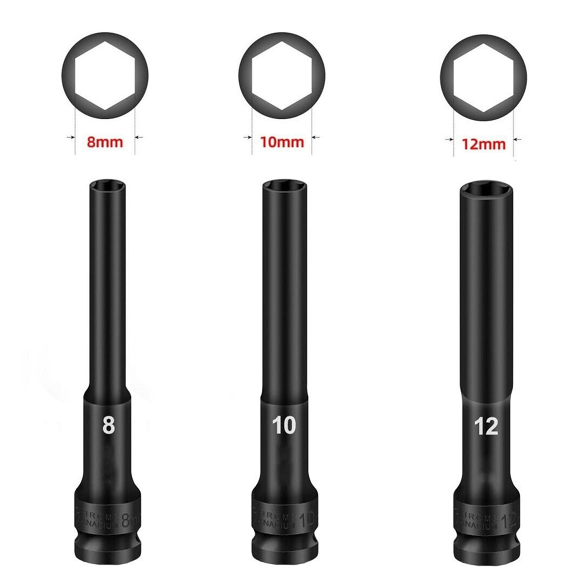 Pneumatic Impact Wrench - A002 3PCS 1/2 Drive Hex Socket